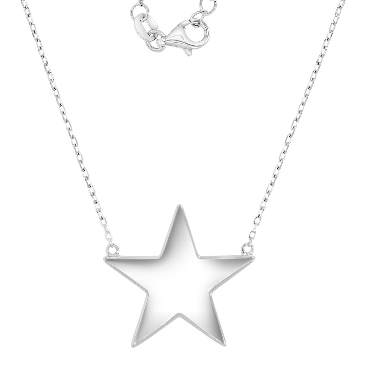 Sterling Silver Rhodium 21.5mm Star 18+2" Necklace