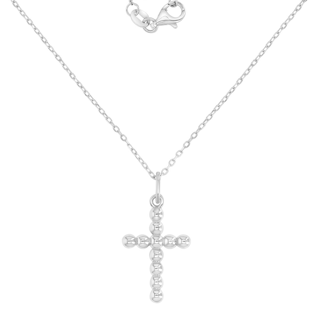 Sterling Silver Rhodium 13X21mm Beaded Cross 16+2" Necklace
