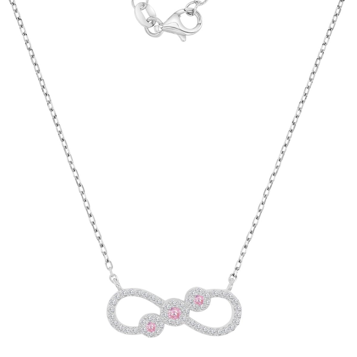 Sterling Silver Rhodium 9X20.5MM Pink & White CZ Infinity 18+2" Necklace