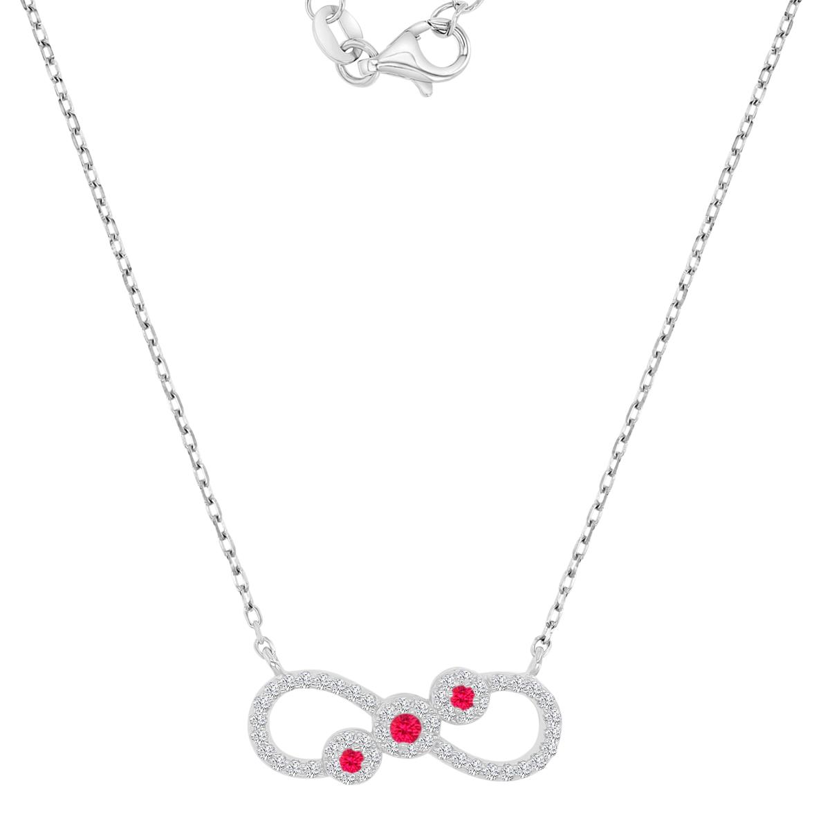 Sterling Silver Rhodium 9X20.5MM Created Ruby & White Sapphire Infinity 18+2" Necklace