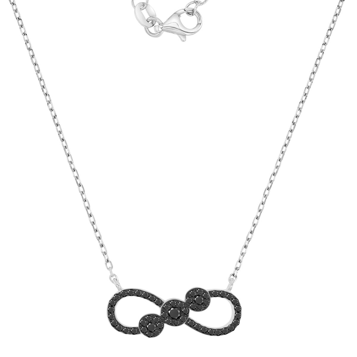 Sterling Silver Black & White 9X20.5MM Black Spinel Infinity 18+2" Necklace