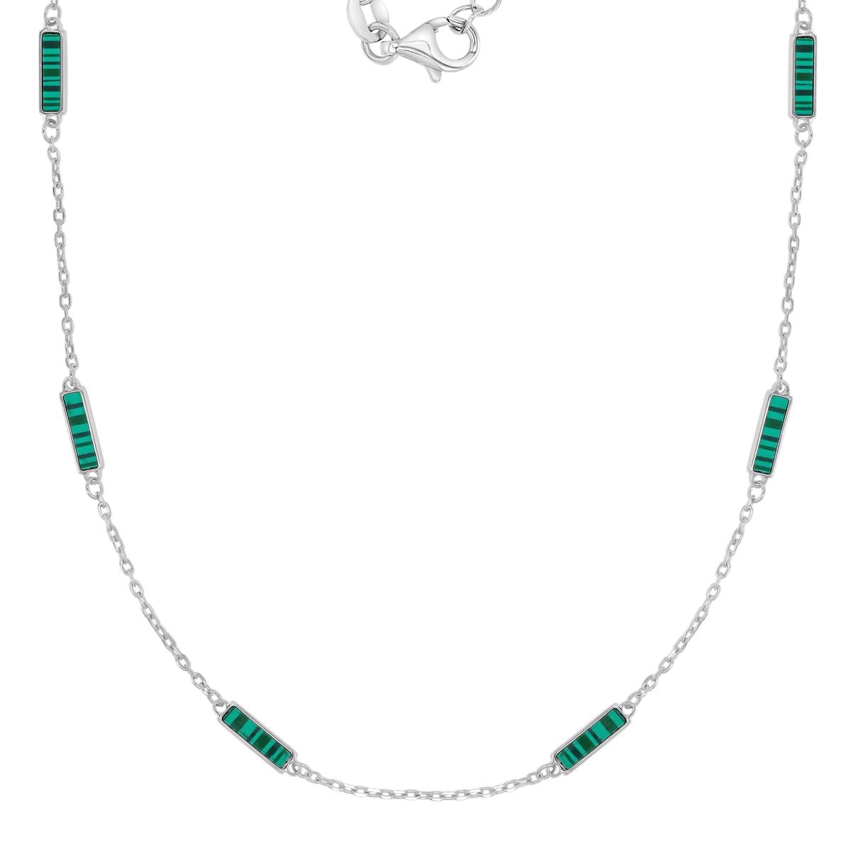 Sterling Silver Rhodium 3X11.5MM Malachite Stations 18+2" Necklace