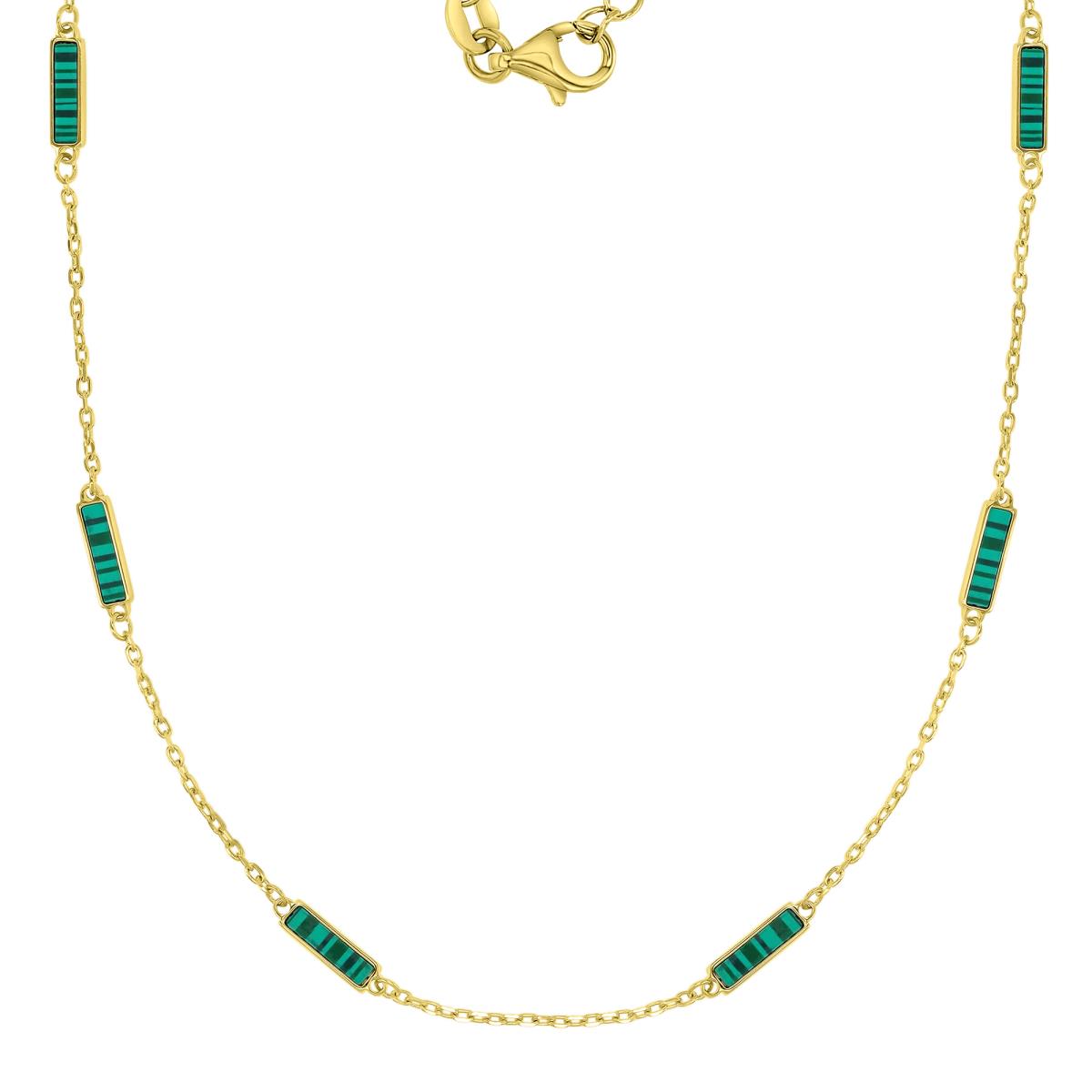 Sterling Silver Yellow 1M 3X11.5MM Malachite Stations 18+2" Necklace