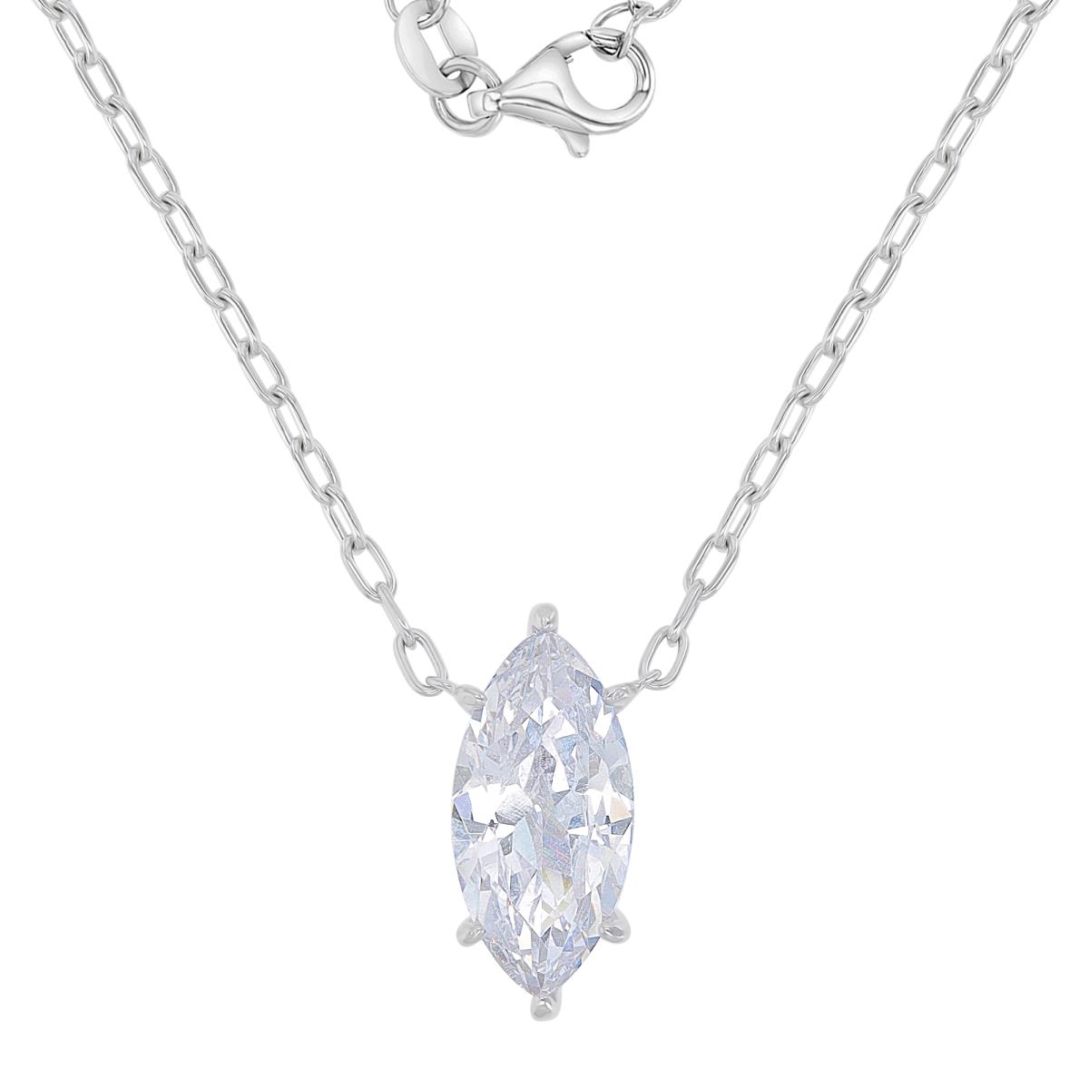 Sterling Silver Rhodium 10.5X20.5MM Marquise Shape White CZ  18+2" Necklace