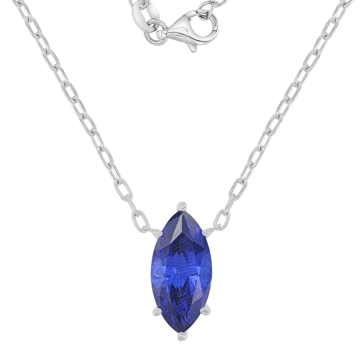 Sterling Silver Rhodium 10.5X20.5MM Marquise Shape Tanzanite 18+2" Necklace