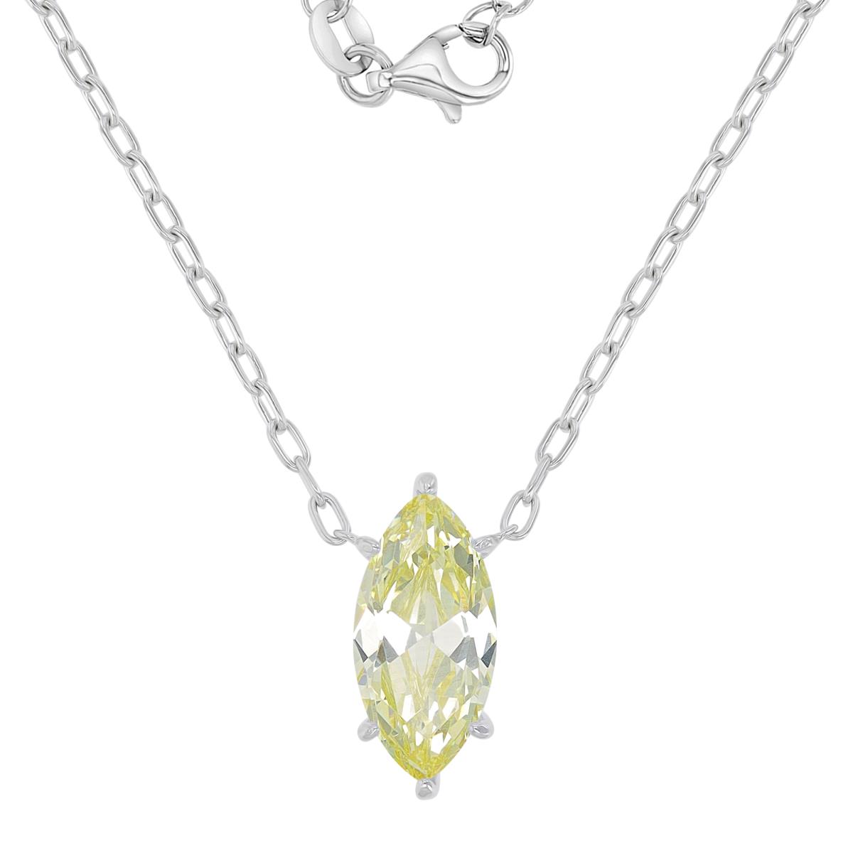 Sterling Silver Rhodium 10.5X20.5MM Marquise Shape Canary Yellow CZ 18+2" Necklace