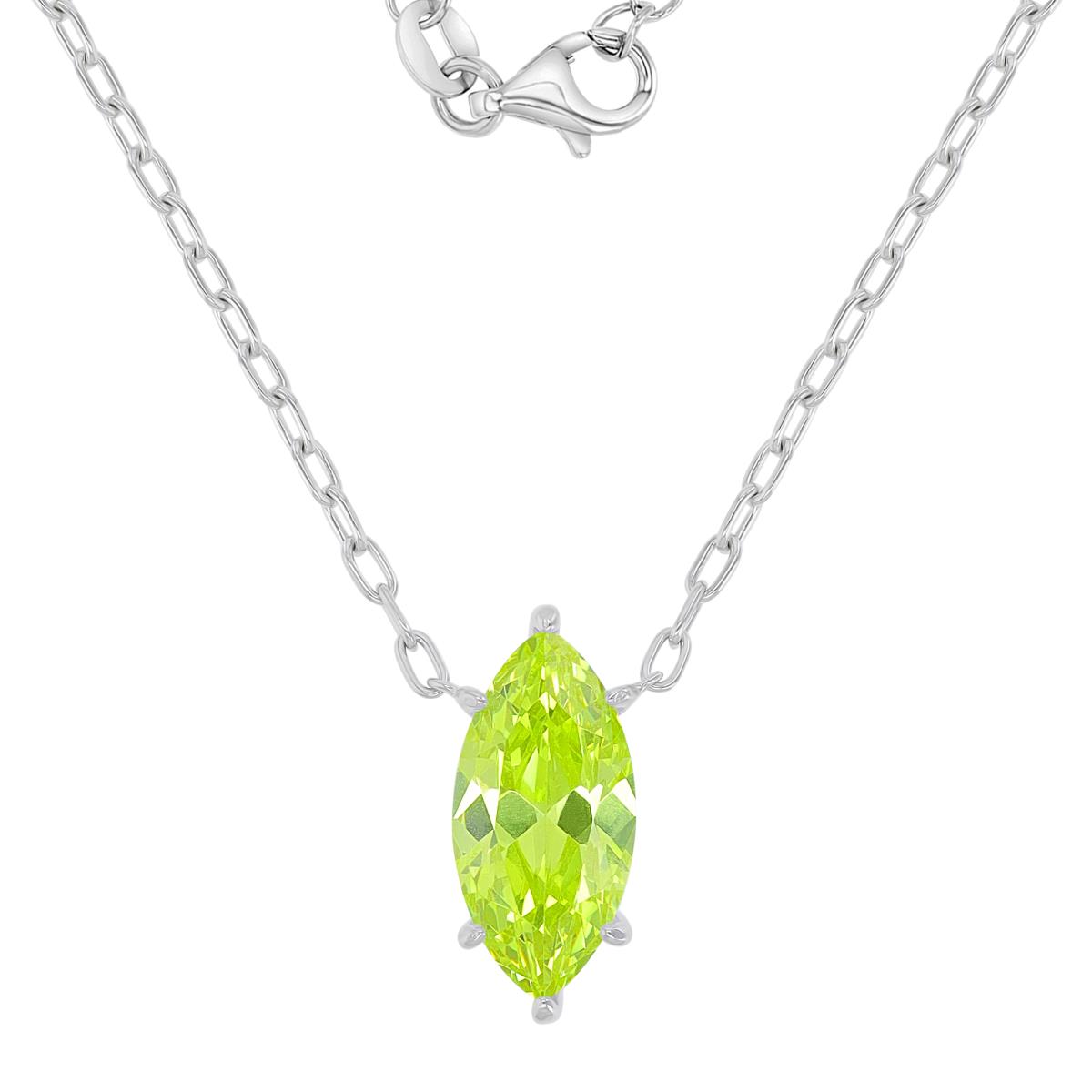Sterling Silver Rhodium 10.5X20.5MM Marquise Shape Pale Green CZ 18+2" Necklace
