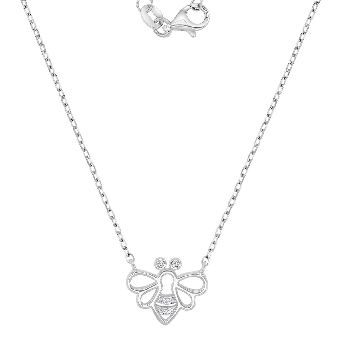 Sterling Silver Rhodium 10X12MM White CZ Bee 16+2" Necklace