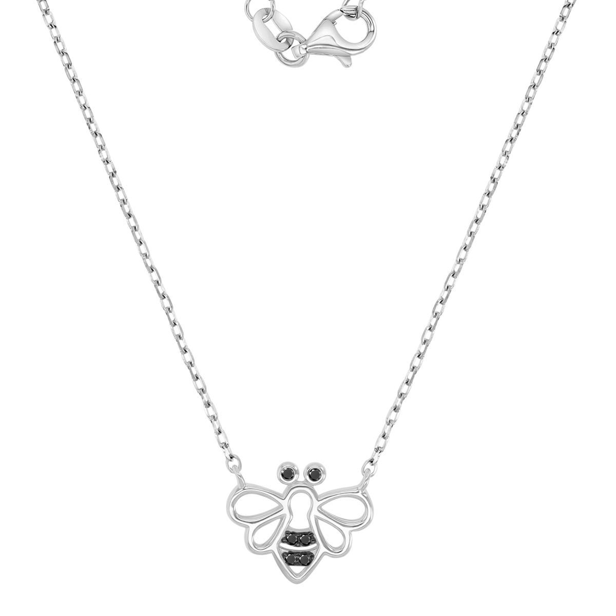 Sterling Silver Black & White 10X12MM Black Spinel Bee 16+2" Necklace