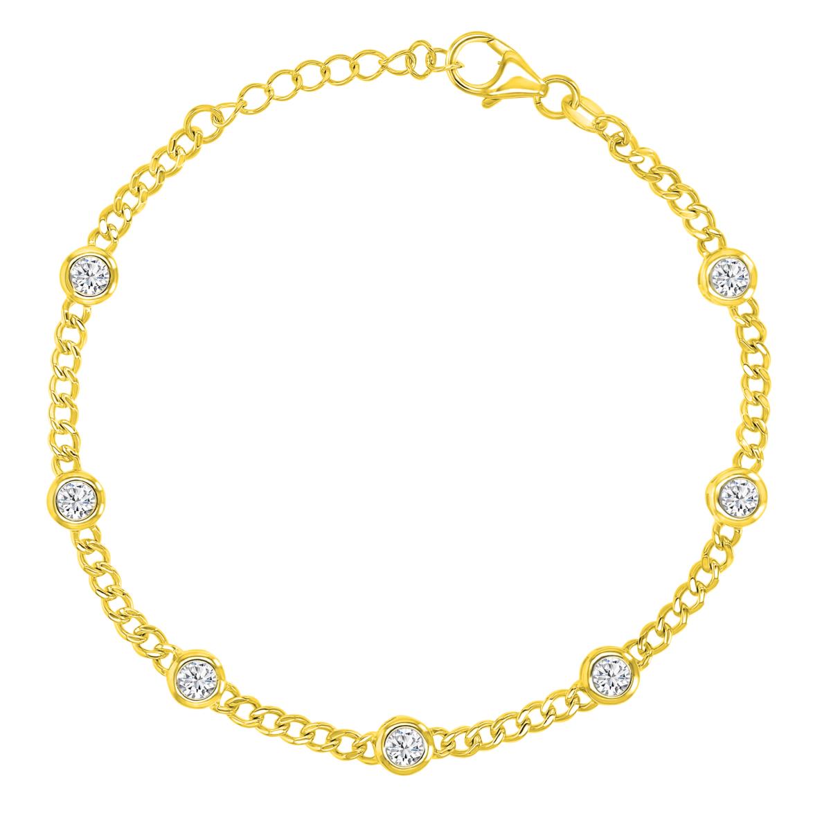Brass Yellow 5.6mm White CZ Bezel Stations 9+1" Anklet