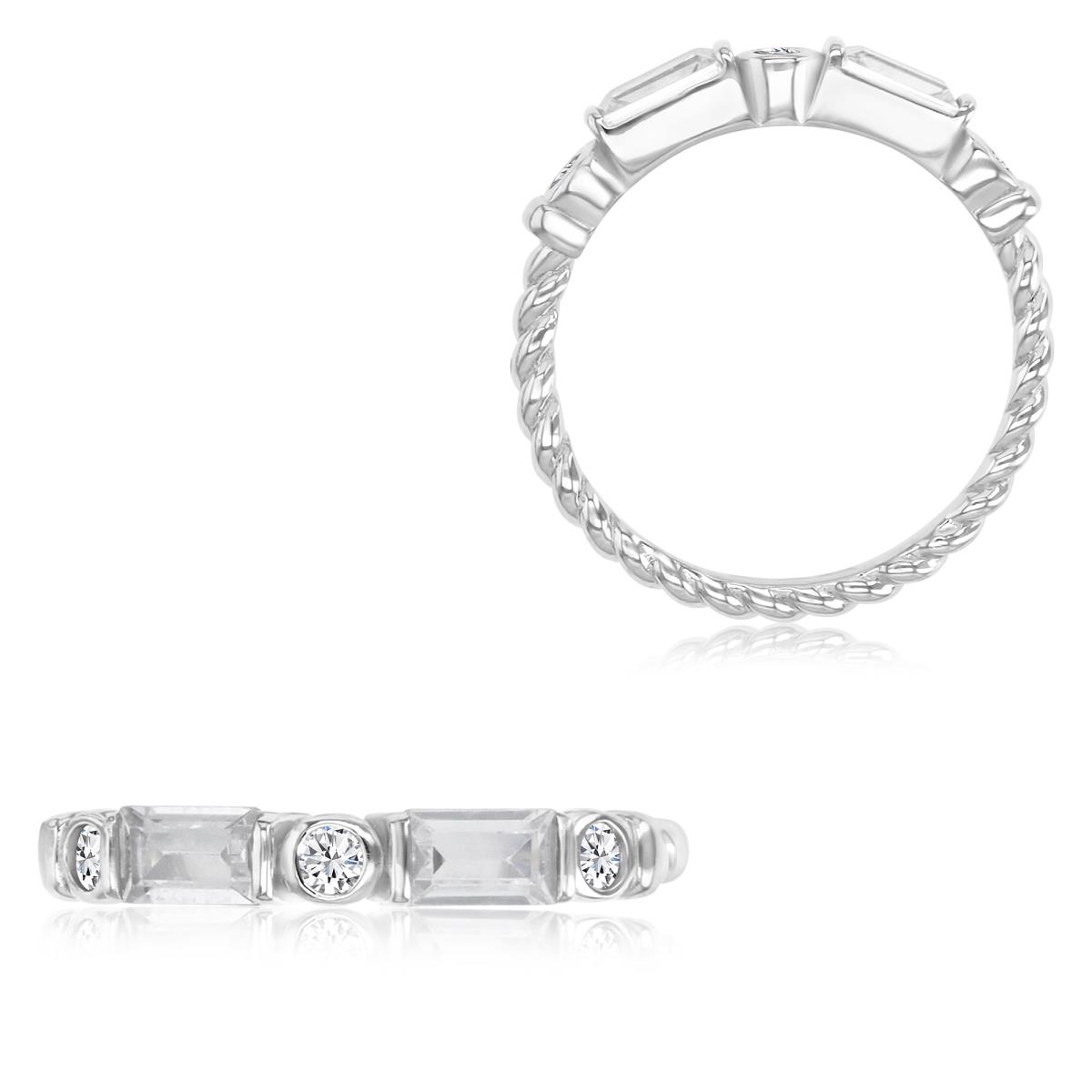 Sterling Silver Rhodium 3MM Polished White CZ Baguette Cut Ring