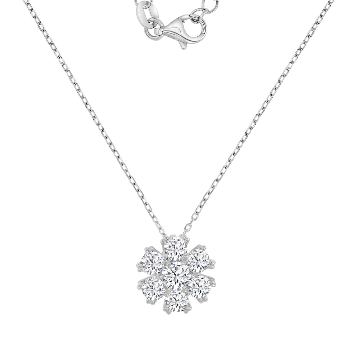 Sterling Silver Rhodium 13.5MM White CZ Flower 16+2" Necklace