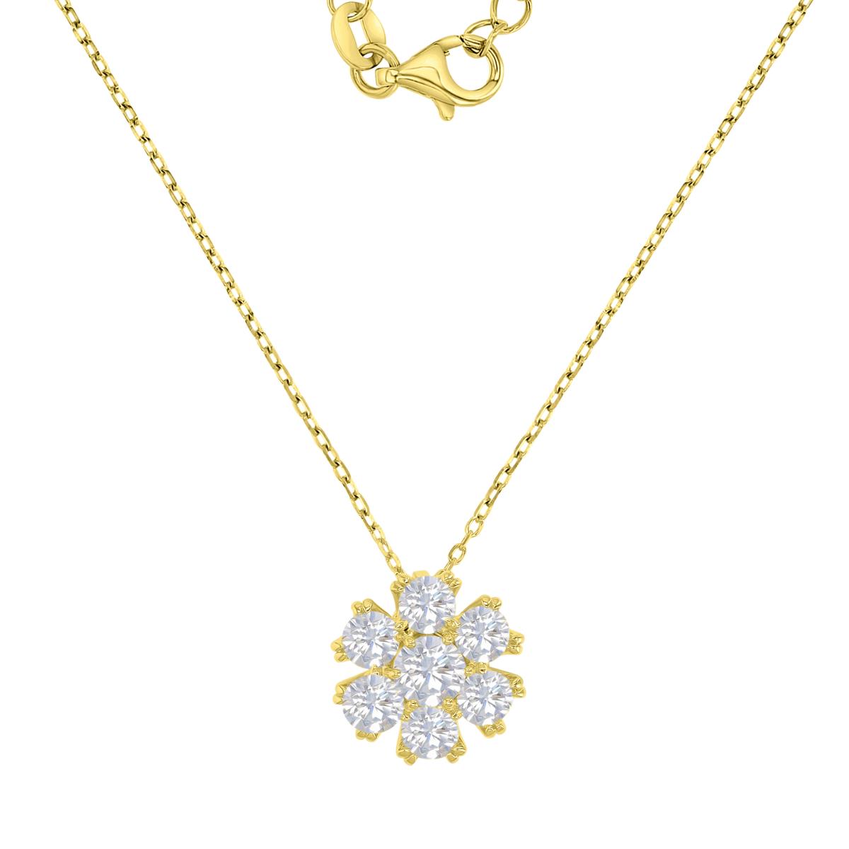Sterling Silver Yellow 13.5MM White CZ Flower 16+2" Necklace