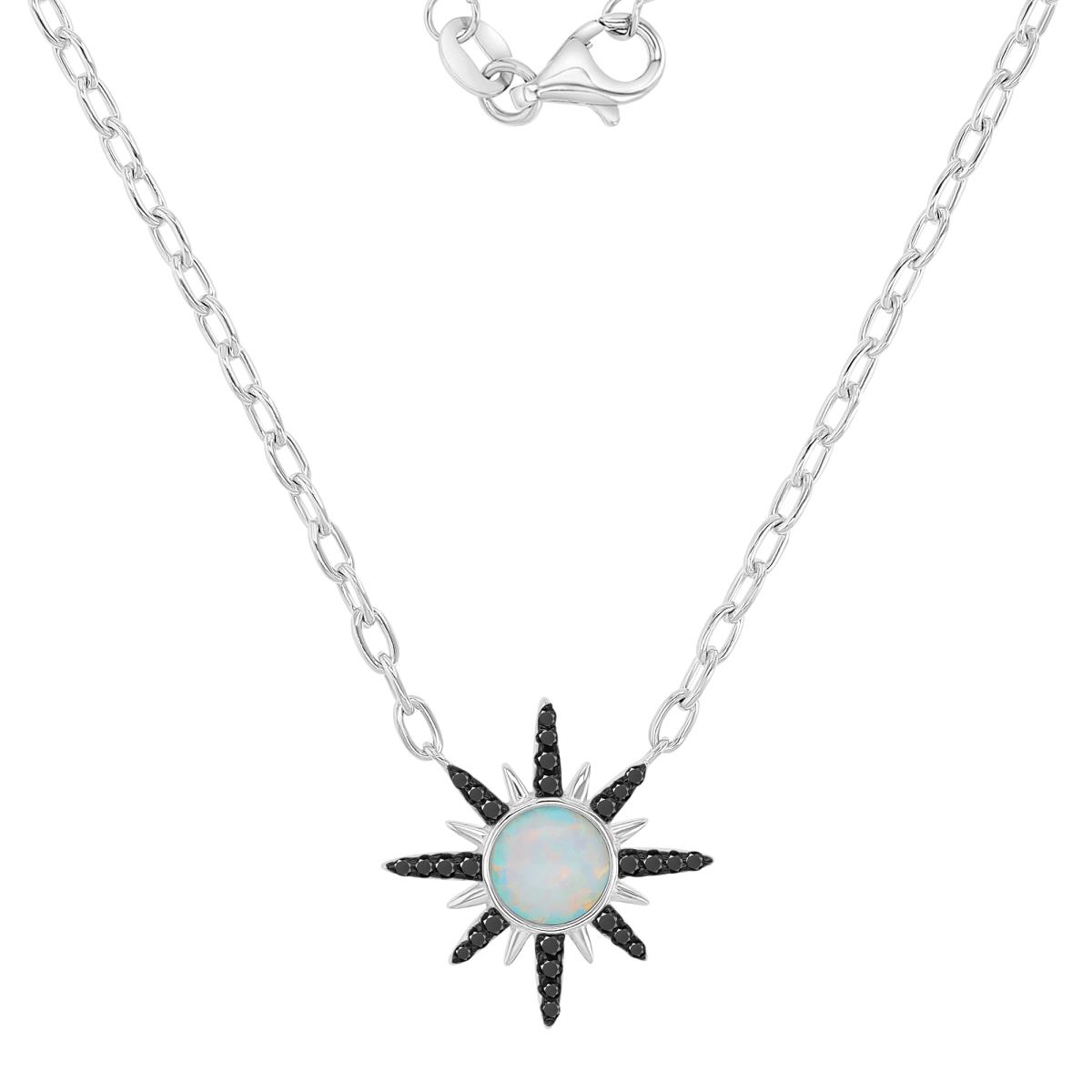 Sterling Silver Black & White 18.5X18.5MM Black Spinel & Opal Starburst 18+2" Necklace