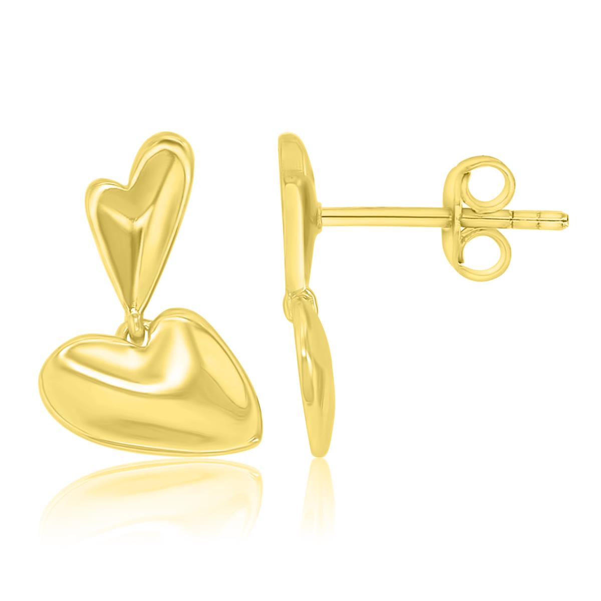 Sterling Silver Yellow Romantic Duo 15mm Hearts Dangling Earrings