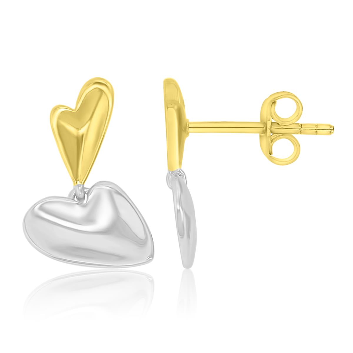 Brass Yellow & White Romantic Duo 15mm Hearts Dangling Earrings