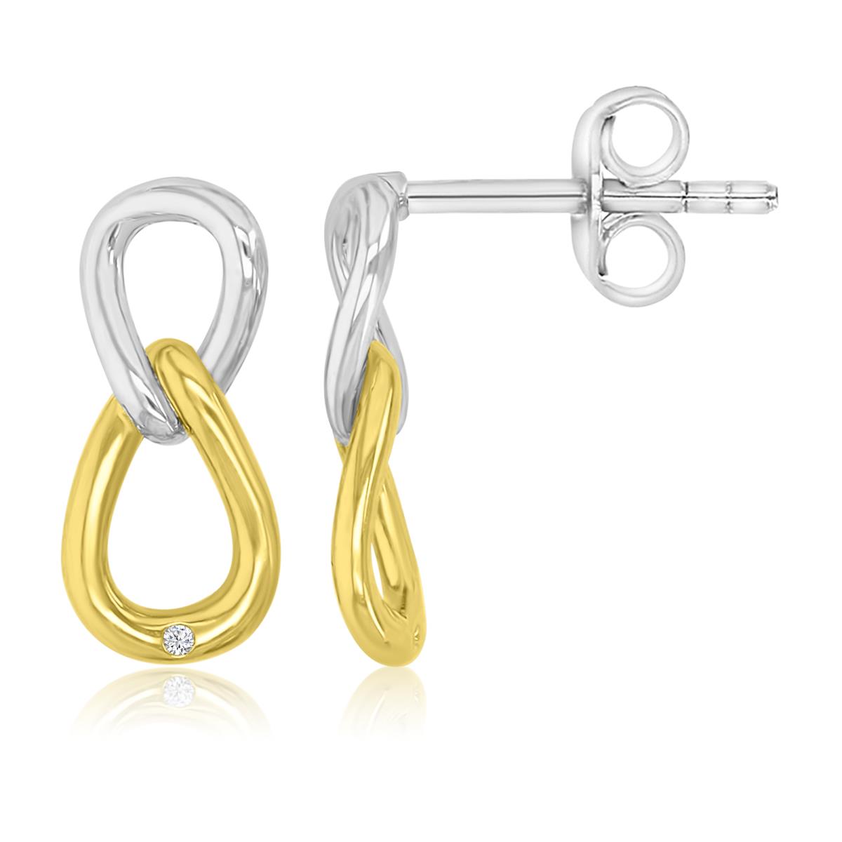 Sterling Silver Yellow & White 15mm Infinity Stud Earrings