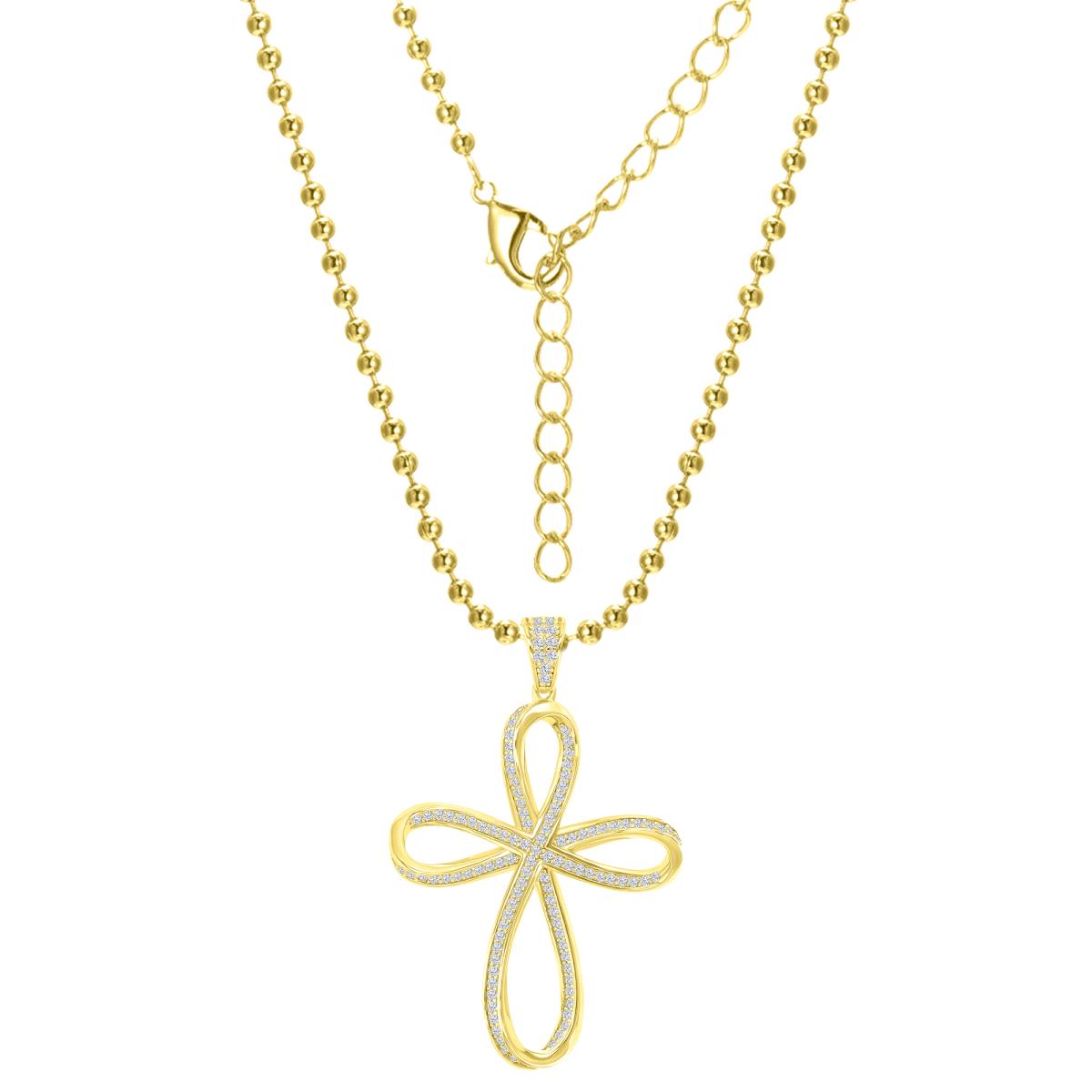 Brass Yellow 28x43mm White CZ Cross Bead Chain 18+2" Necklace