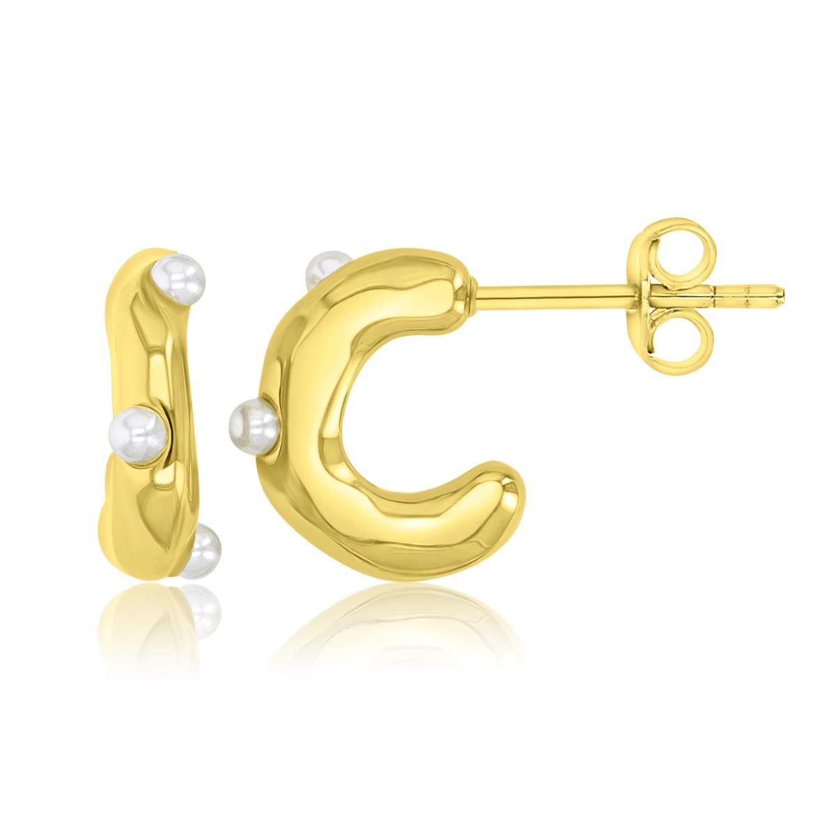 Brass Yellow 13mm Elegant Pearl Huggie Earrings