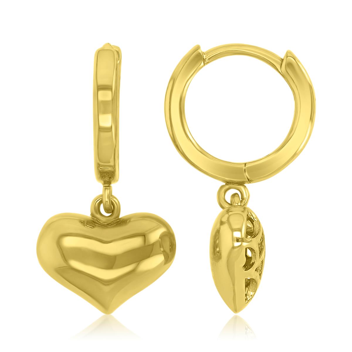 Brass Yellow 23mm Heart Dangling Earrings