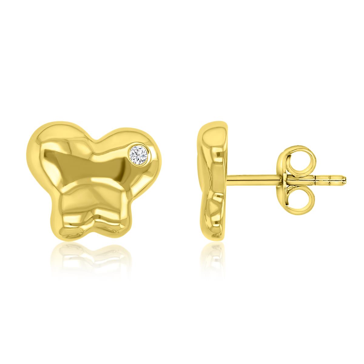 Brass Yellow 17mm White CZ Butterfly Stud Earrings