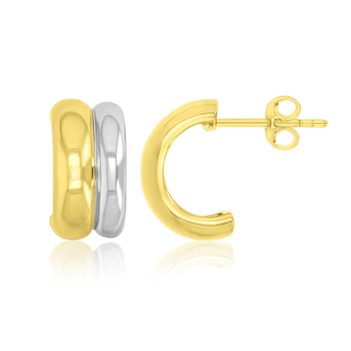 Brass Yellow & White 15mm Huggie Earrings