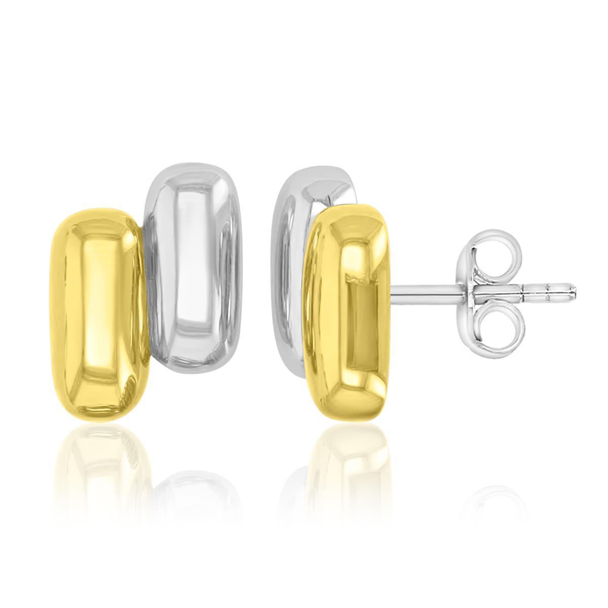 Sterling Silver Yellow & White 12mm Intertwined Cylindrical Stud Earrings