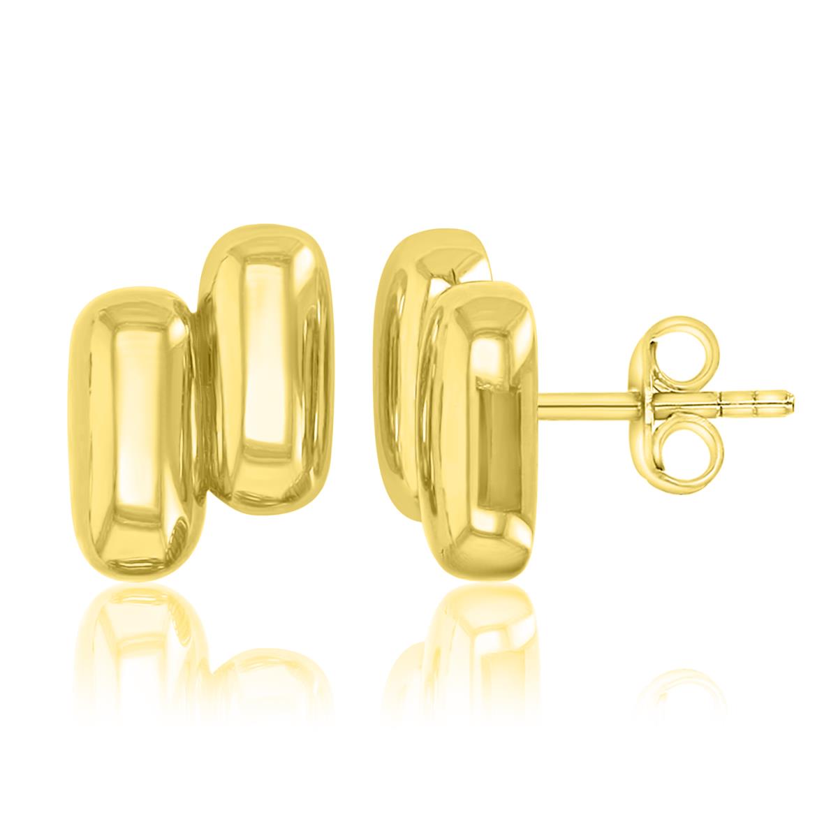 Sterling Silver Yellow 12mm Intertwined Cylindrical Stud Earrings