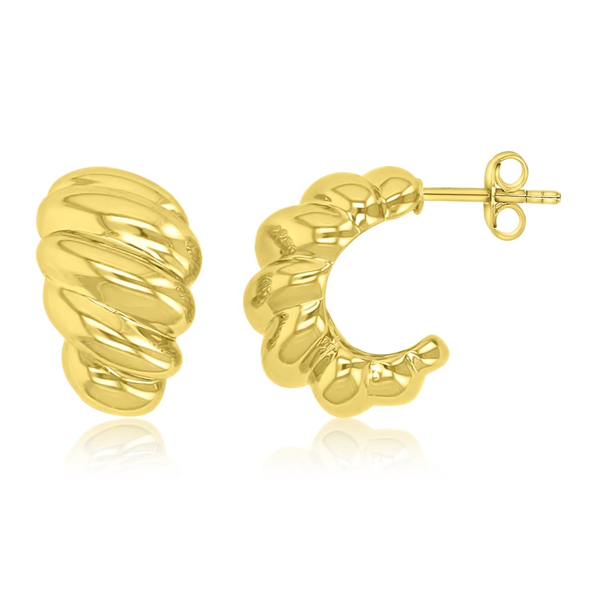 Brass Yellow 10mm Textured J Huggie Earrings