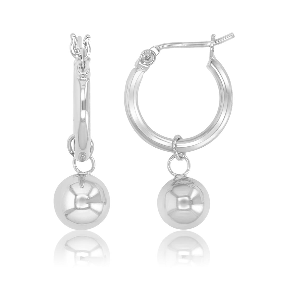 Brass White 28mm Polished Ball Dangling Earrings