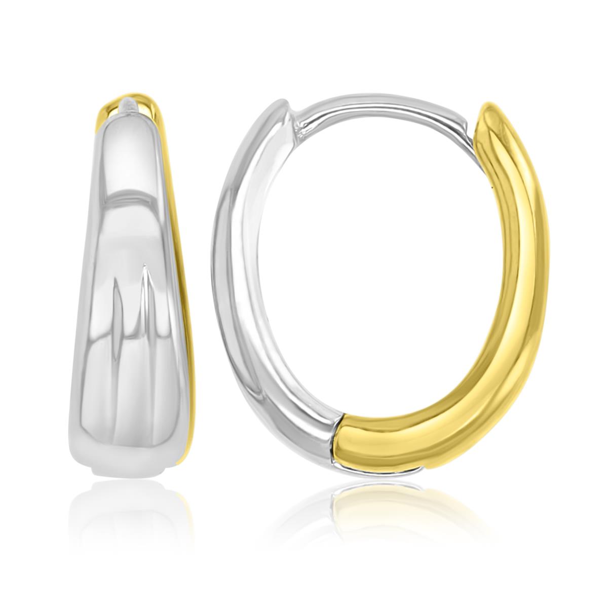 Sterling Silver Yellow & White 14mm Linear Huggie Earrings