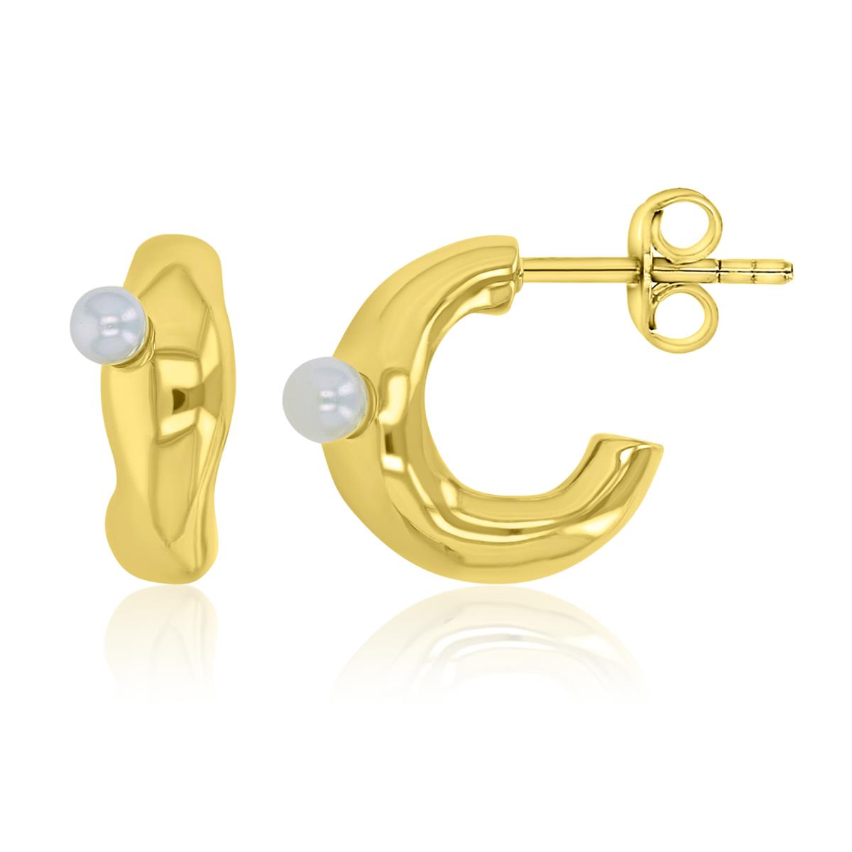 Brass Yellow 15mm Pearl-Accented J-Huggie  Earrings