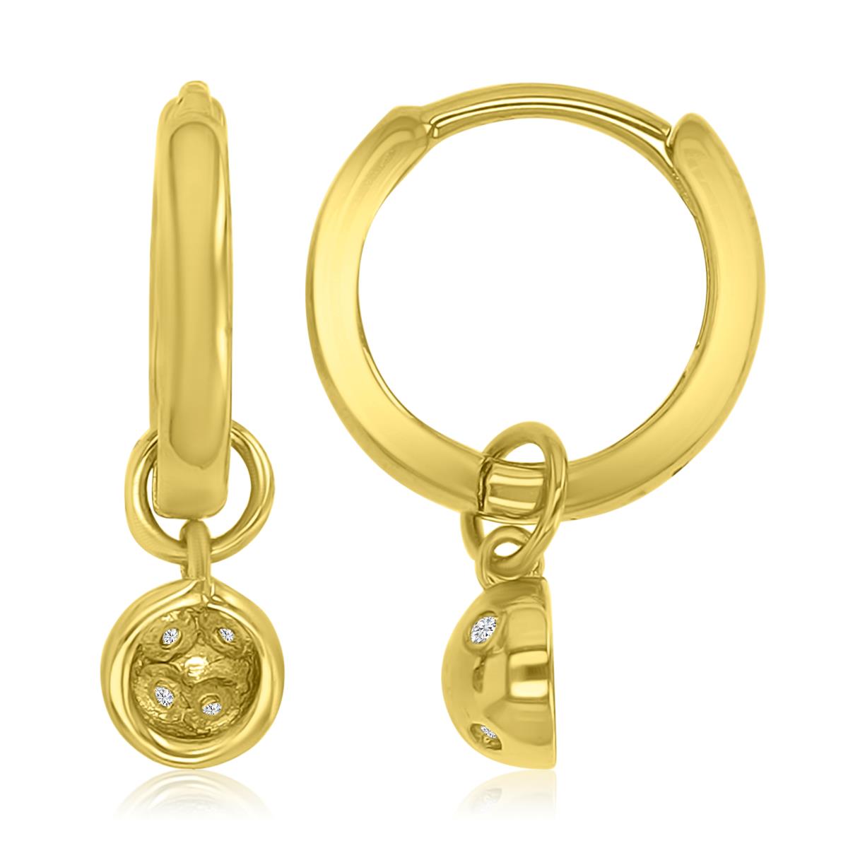 Brass Yellow 18mm White CZ Ball Dangling Earrings