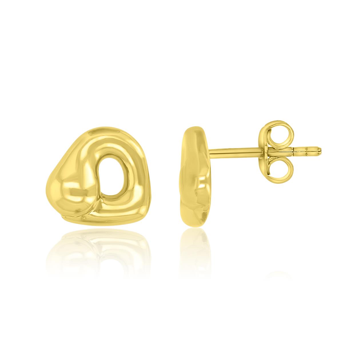 Brass Yellow 10mm Romantic Hollow Heart Stud Earrings