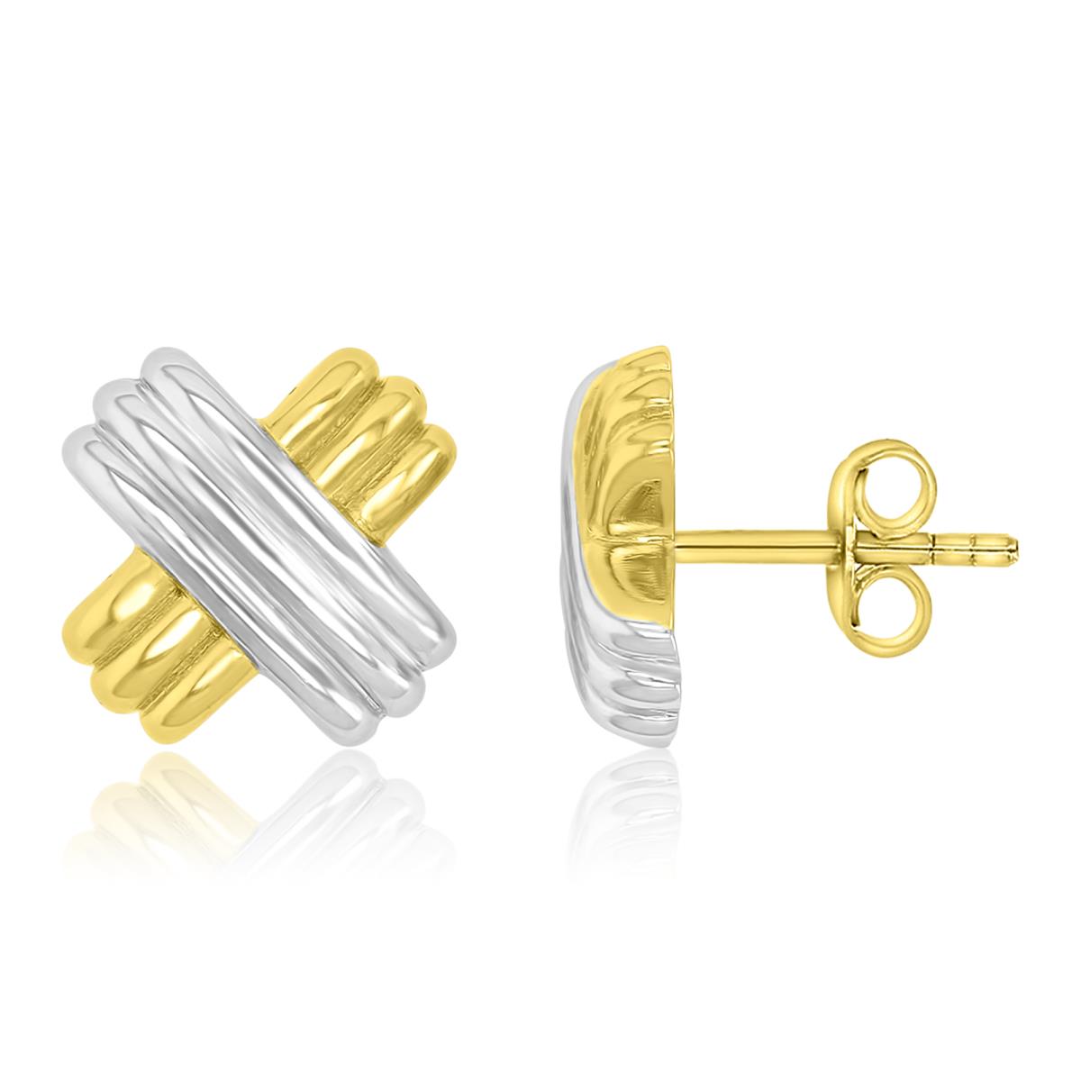 Brass Yelllow & White 12mm Cross Stud Earrings