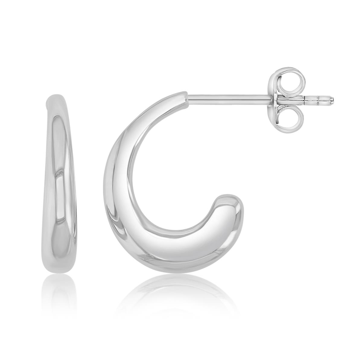 Sterling Silver Rhodium 15mm J-shaped Stud Earrings