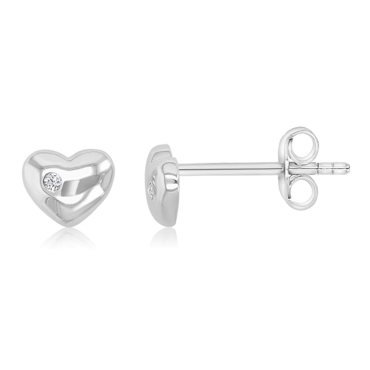 Sterling Silver Rhodium 5mm White CZ Romantic Heart Stud Earrings