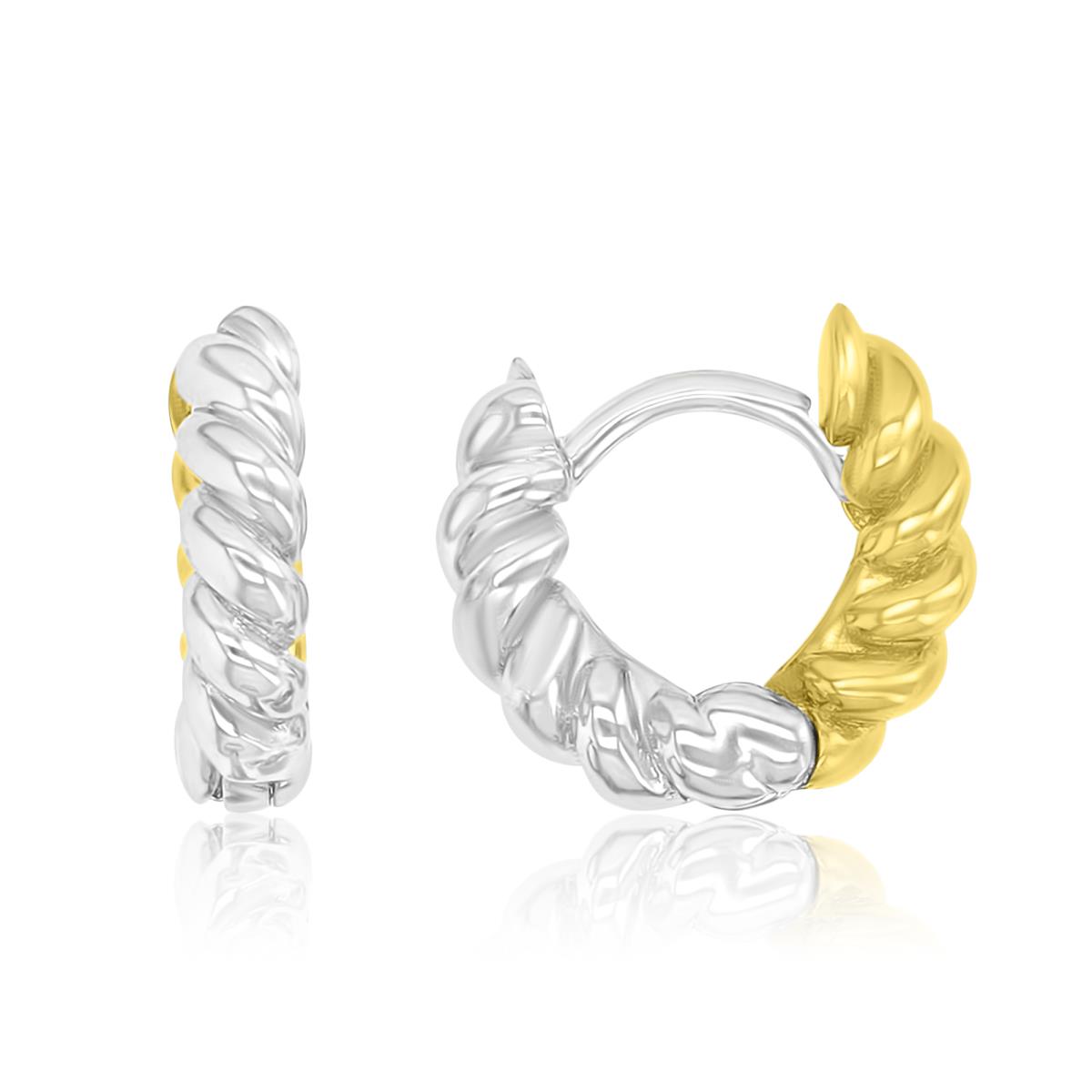 Brass Yellow & White 11mm Weave Huggie Earrings
