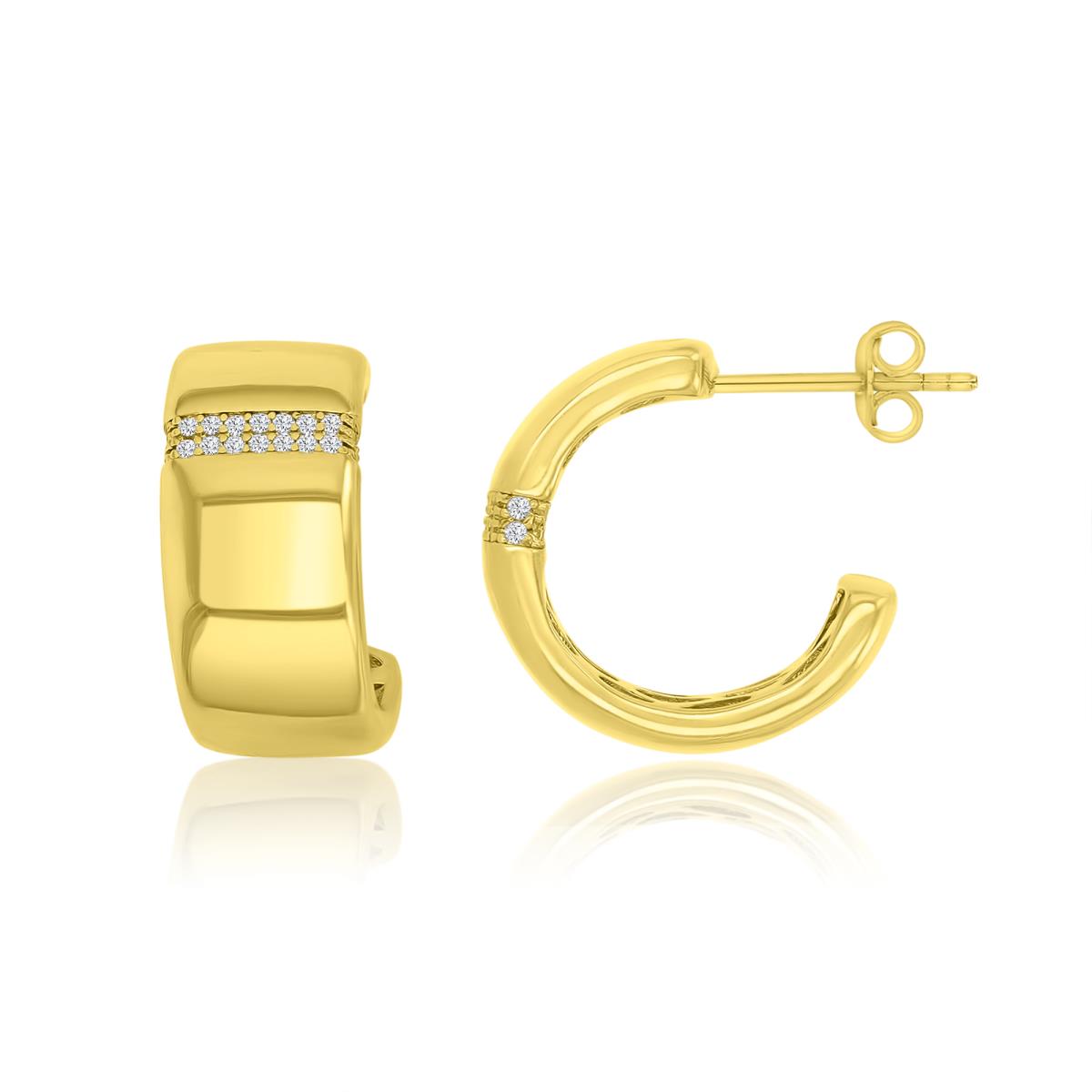 Brass Yellow 19mm White CZ Huggie Earrings