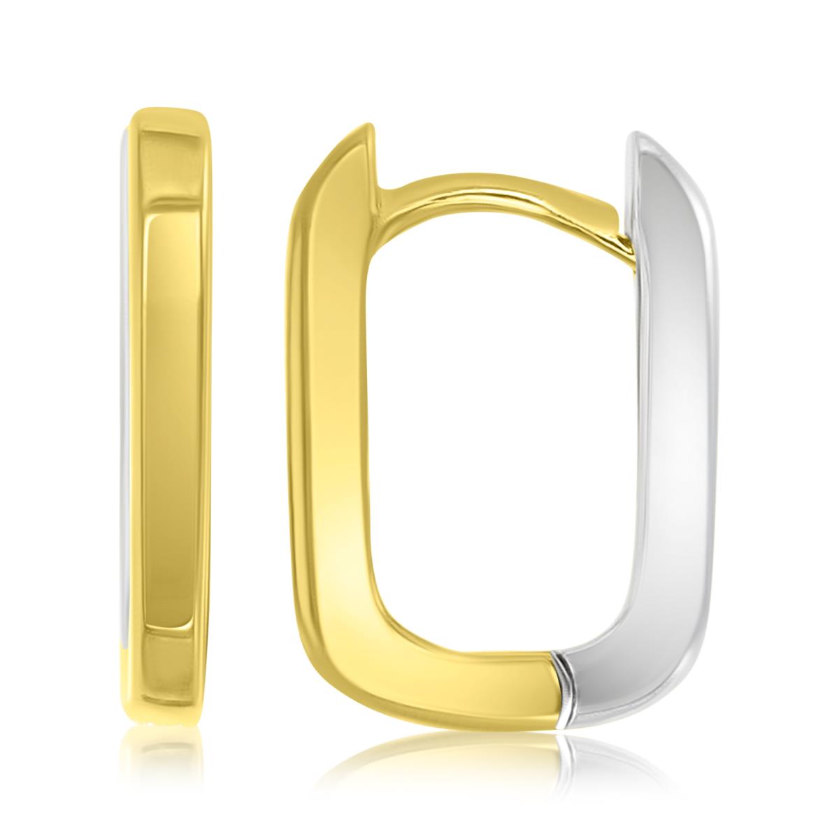 Brass Yellow & White 15mm Rectangular Huggie Earrings