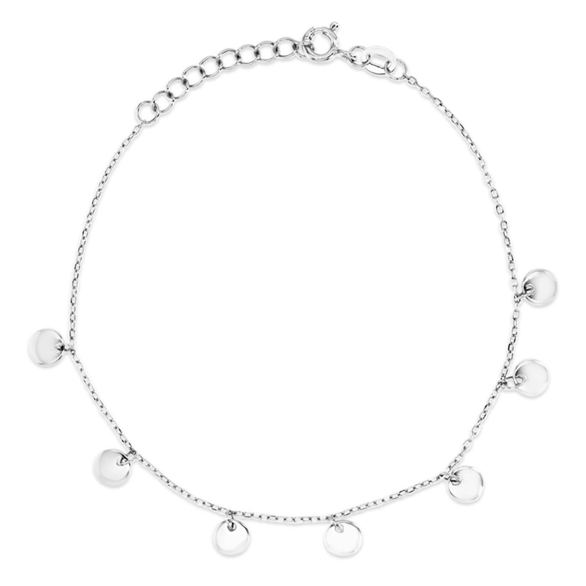 Sterling Silver Rhodium 5MM Discs Dangling Charm 9+1'' Anklet