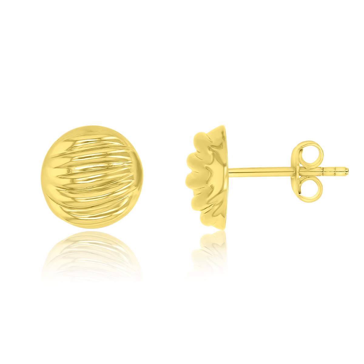 Sterling Silver Yellow 10mm Round Wave Stud Earrings