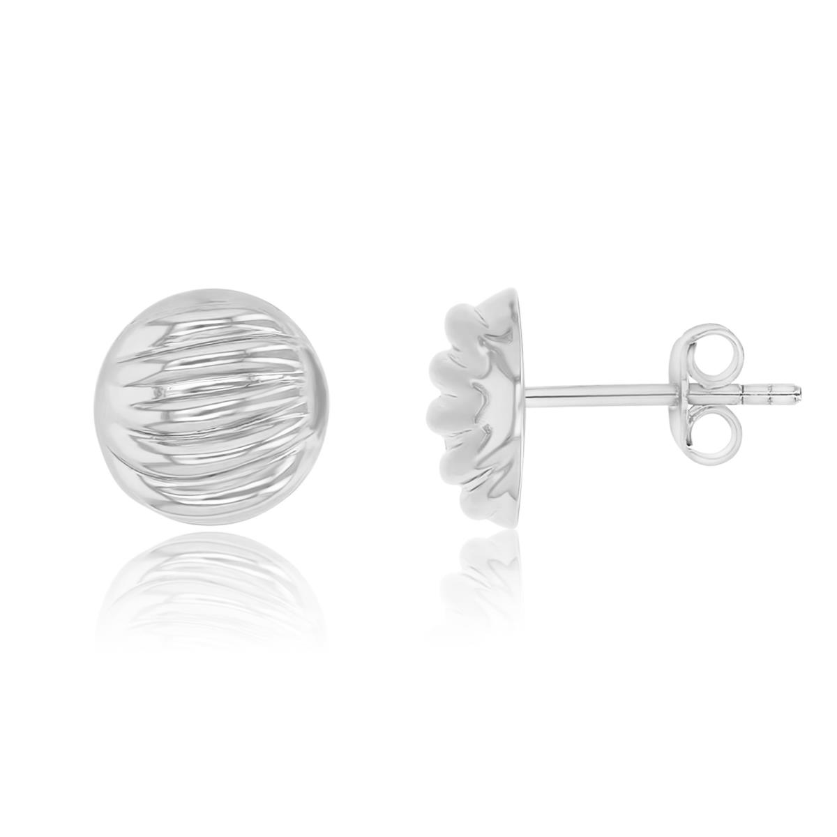 Sterling Silver Rhodium 10mm Round Wave Stud Earrings