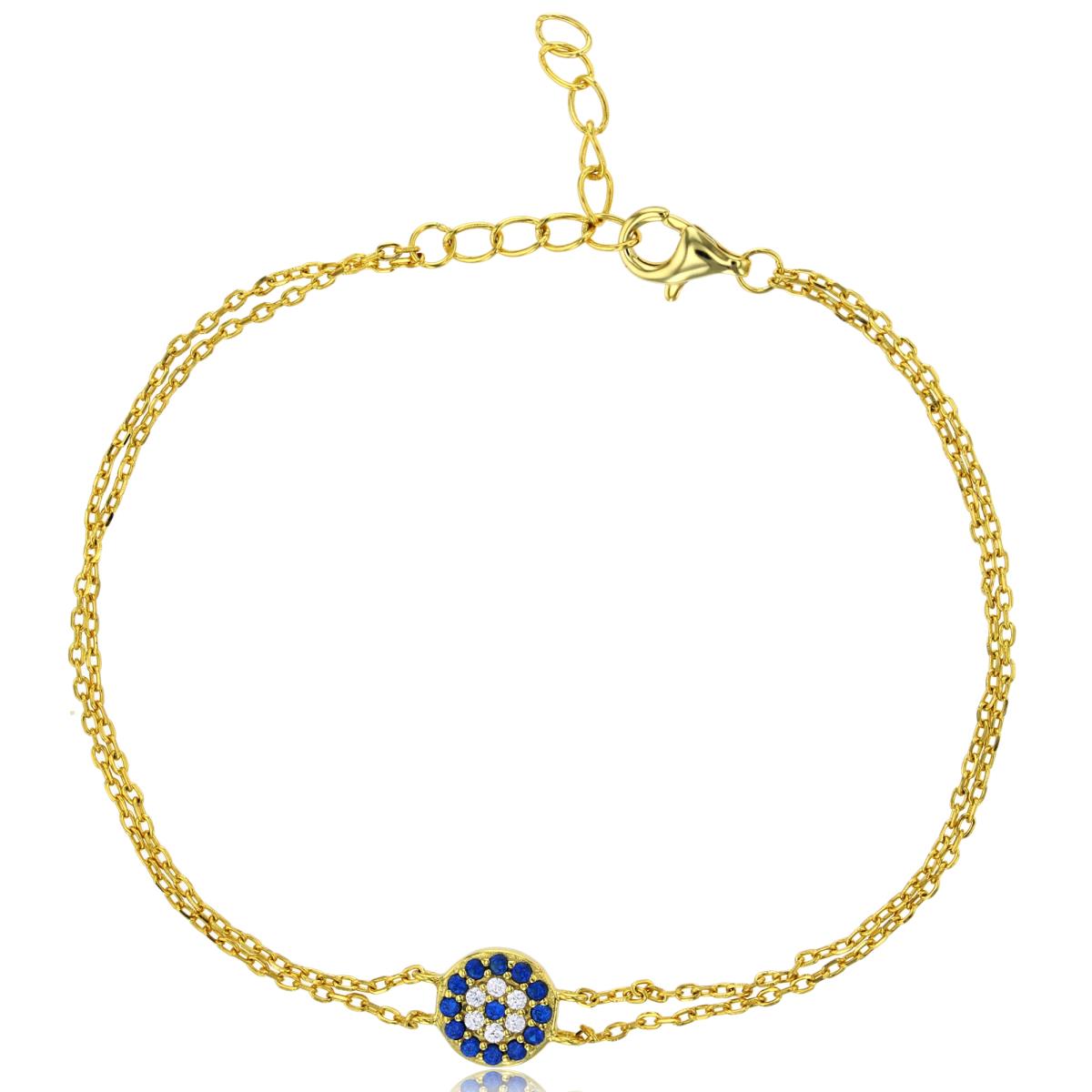Sterling Silver Yellow Rnd #114 Blue & White CZ Circle 9+1"Chained Anklet