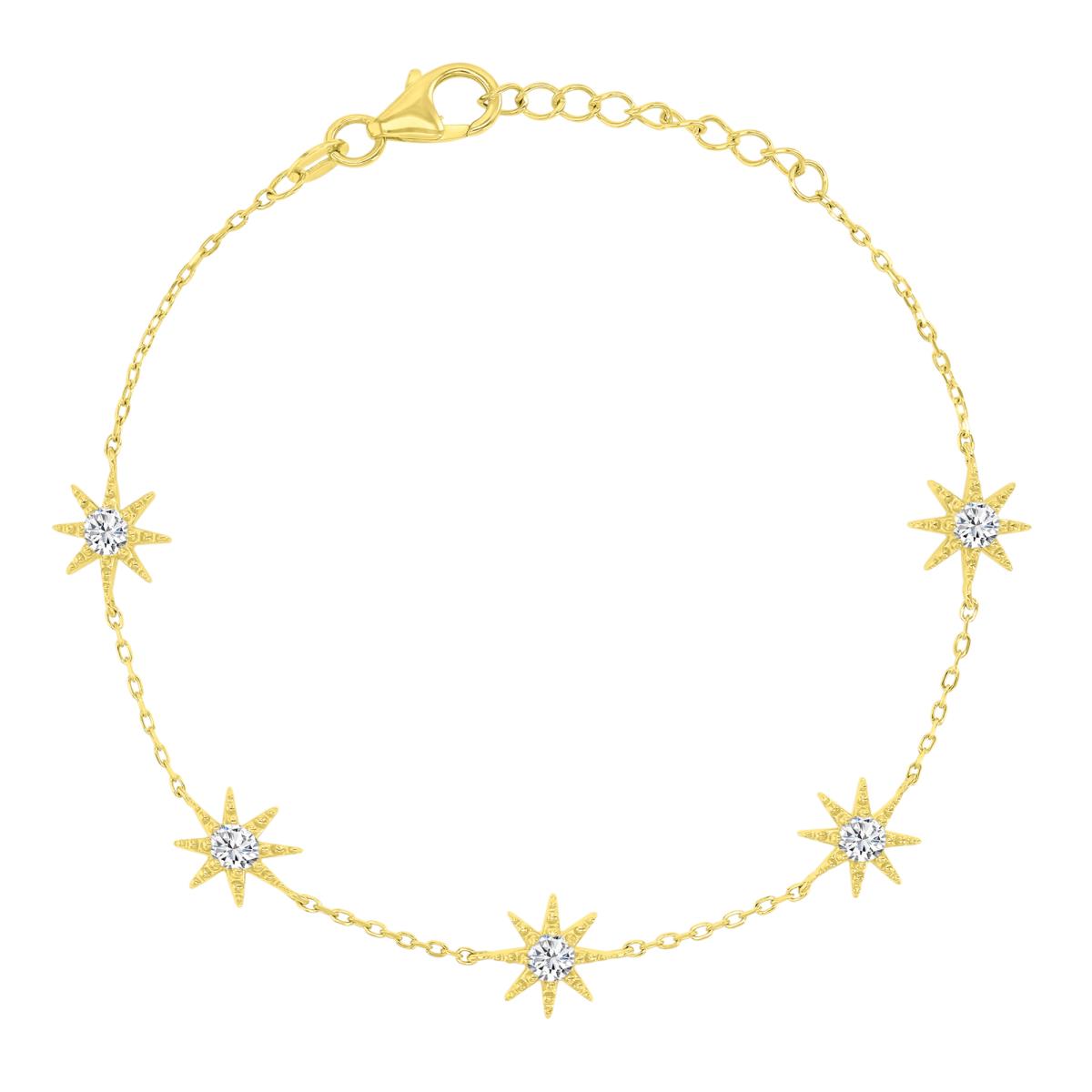 Sterling Silver Yellow 9.5mm White CZ Sun Stations 9+1" Anklet