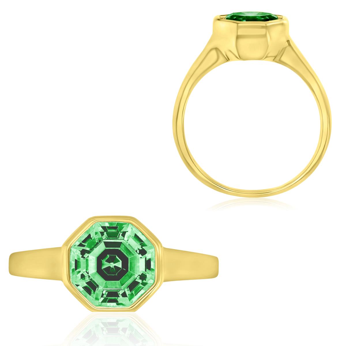 Sterling Silver Yellow 10MM Polished Green Stone Octagon Cut Bezel Engagement Ring