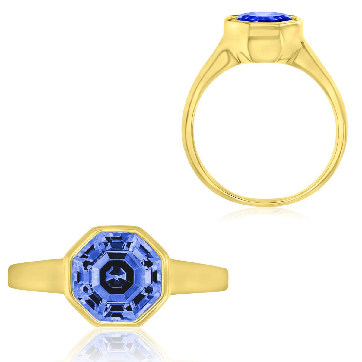 Sterling Silver Yellow 10MM Polished Tanzanite Stone Octagon Cut Bezel Engagement Ring