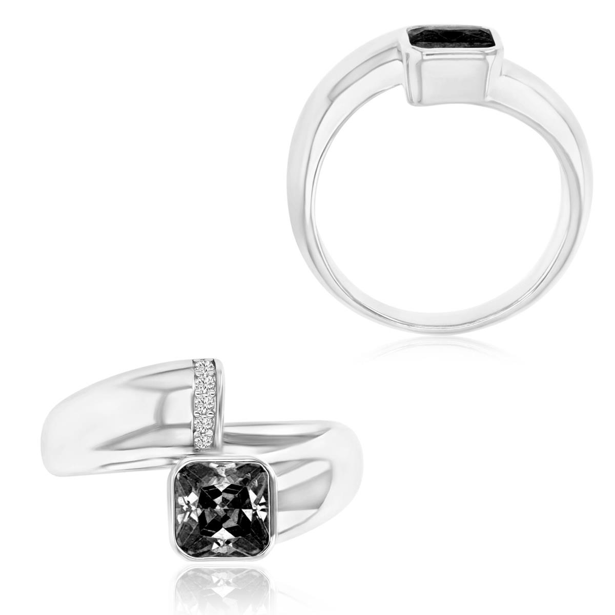 Sterling Silver Rhodium 13X7MM Polished Black & White CZ Princess Cut Engagement Ring