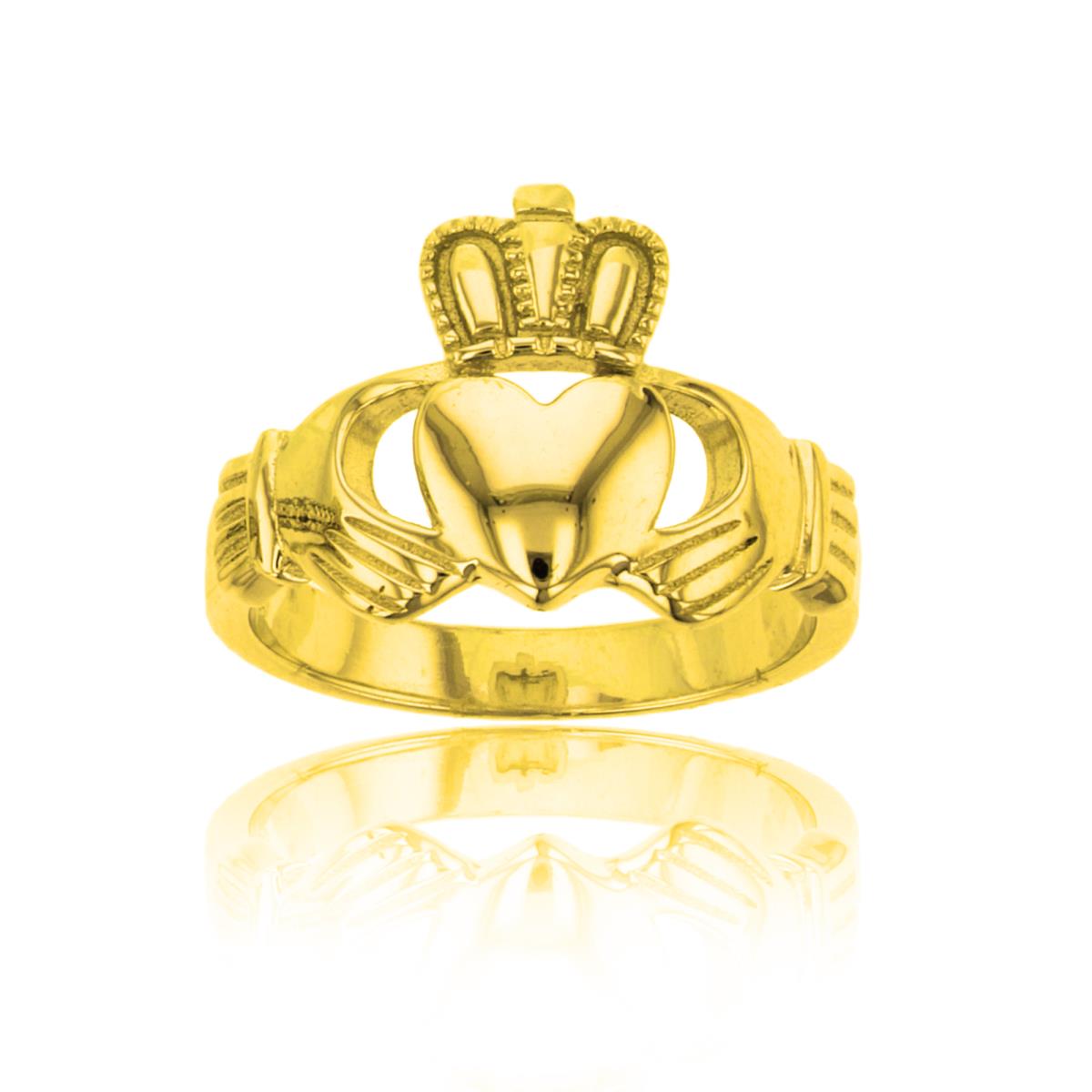 Sterling Silver Yellow 1M High Polished 13.30mm Claddagh Ring