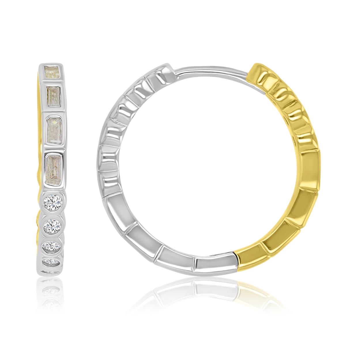 Sterling Silver Yellow & White 19mm White CZ Huggie Earrings